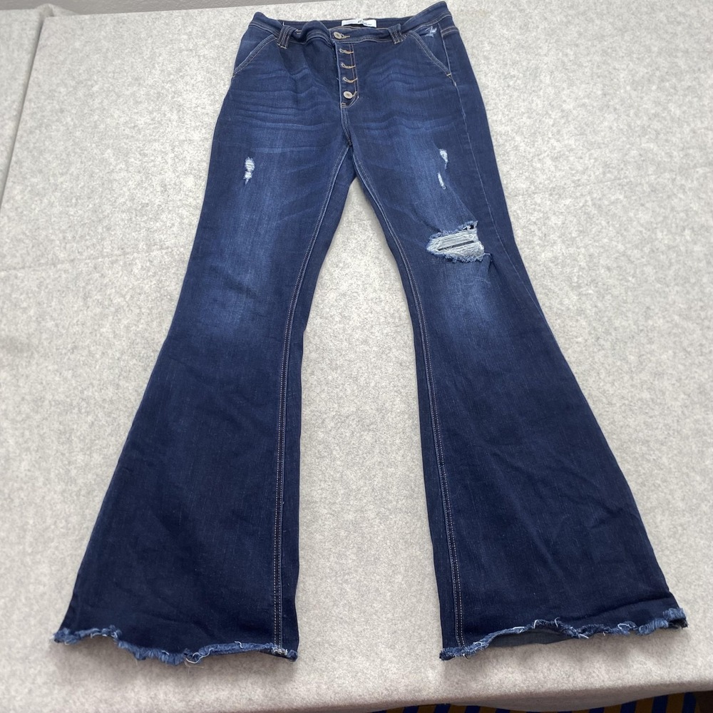 KanCan Flare Jeans Juniors 11/29 (31x31) Blue High Rise Distressed Stretch